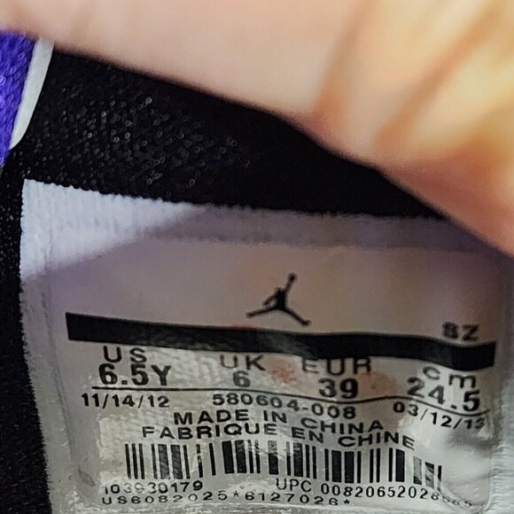 Nike Jordan size 6.5Y Son Of Low GS Shoes Black/Grape Ice-White 580604 008 - Picture 16 of 16